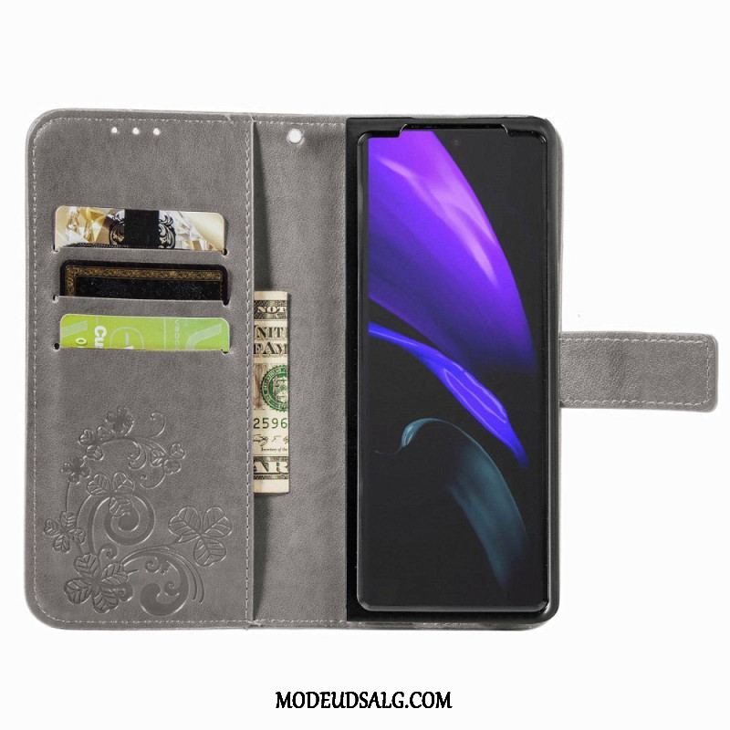 Flip Cover Samsung Galaxy Z Fold 4 Kløver Mønster Med Rem