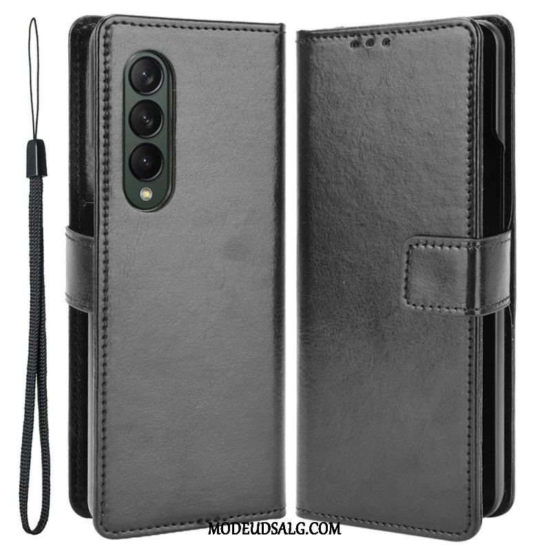 Flip Cover Samsung Galaxy Z Fold 4 Med Snor Klassisk Strappy Glat Imiteret Læder