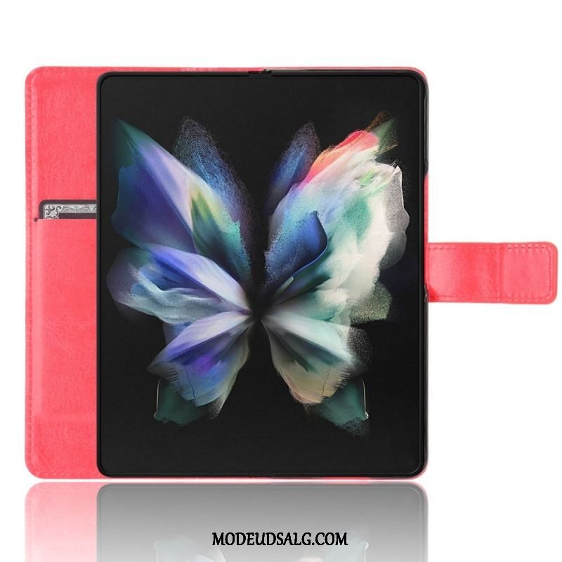 Flip Cover Samsung Galaxy Z Fold 4 Med Snor Klassisk Strappy Glat Imiteret Læder