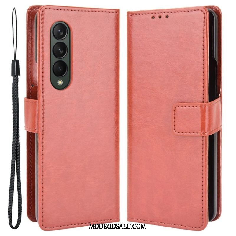 Flip Cover Samsung Galaxy Z Fold 4 Med Snor Klassisk Strappy Glat Imiteret Læder