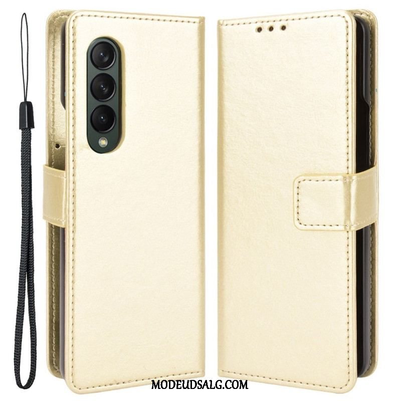 Flip Cover Samsung Galaxy Z Fold 4 Med Snor Klassisk Strappy Glat Imiteret Læder