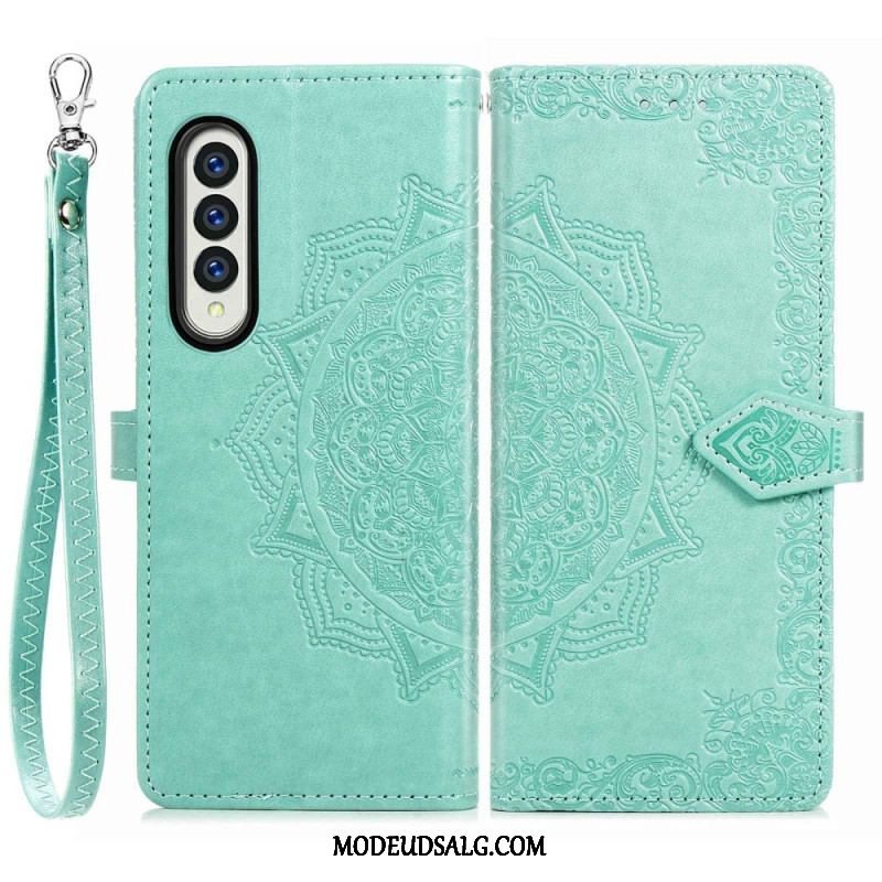 Flip Cover Samsung Galaxy Z Fold 4 Med Snor Middelalderlig Strappy Mandala