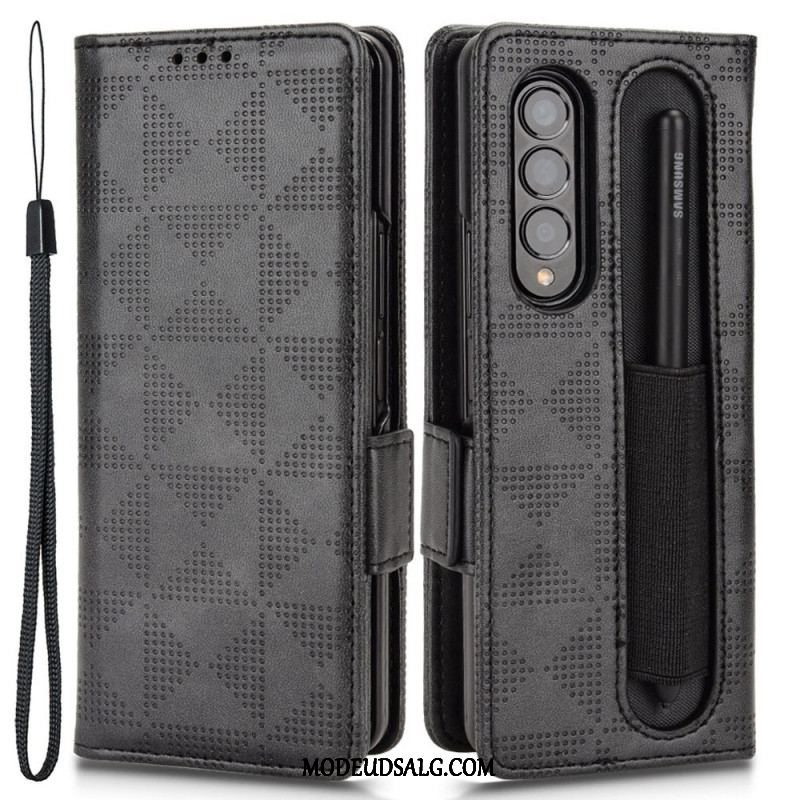 Flip Cover Samsung Galaxy Z Fold 4 Mønster Perforerede Trekanter Lanyard