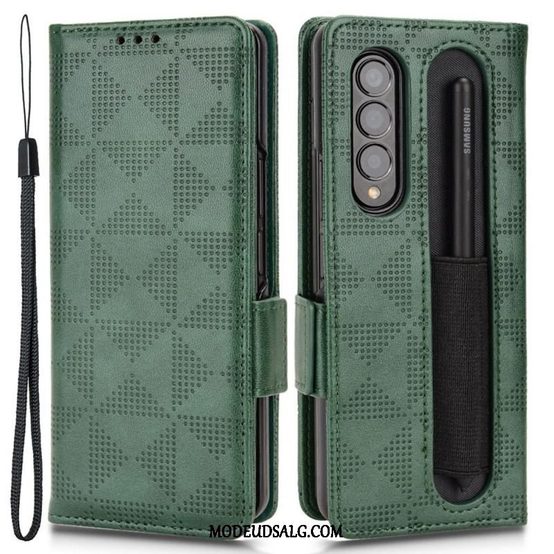 Flip Cover Samsung Galaxy Z Fold 4 Mønster Perforerede Trekanter Lanyard