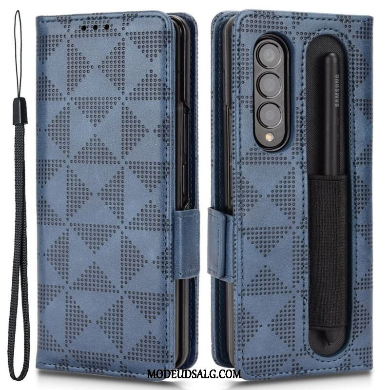 Flip Cover Samsung Galaxy Z Fold 4 Mønster Perforerede Trekanter Lanyard