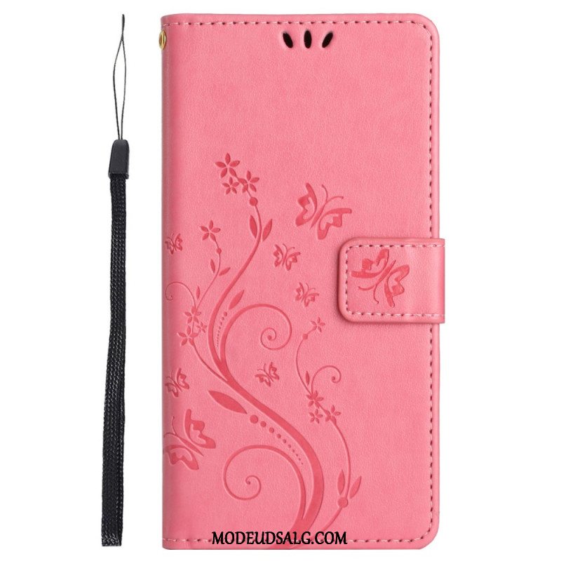 Flip Cover Sony Xperia 1 Vi Blomster Og Sommerfugle Med Rem