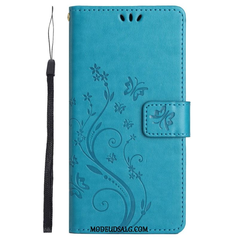 Flip Cover Sony Xperia 1 Vi Blomster Og Sommerfugle Med Rem