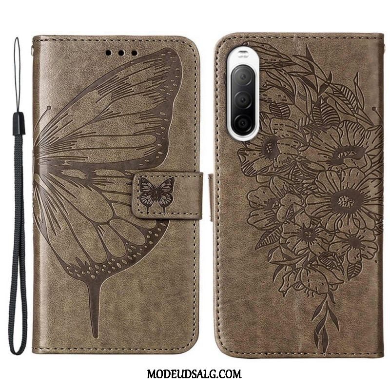 Flip Cover Sony Xperia 10 IV Sommerfugl Med Snor