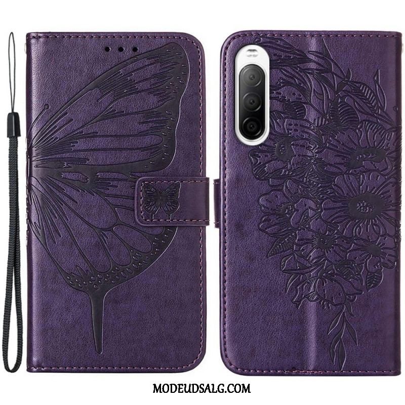 Flip Cover Sony Xperia 10 IV Sommerfugl Med Snor