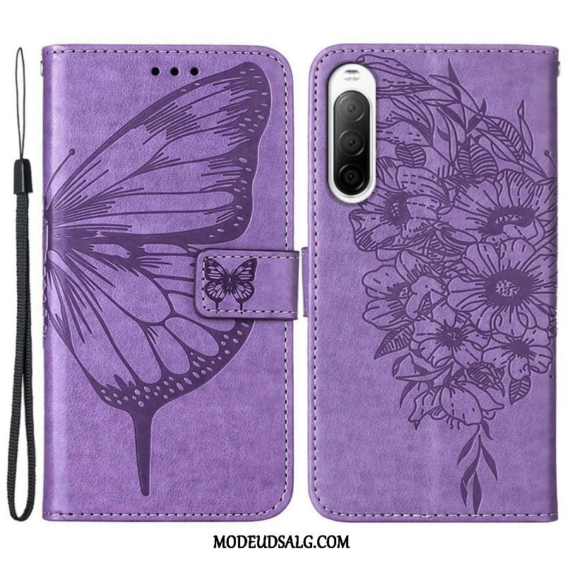 Flip Cover Sony Xperia 10 IV Sommerfugl Med Snor