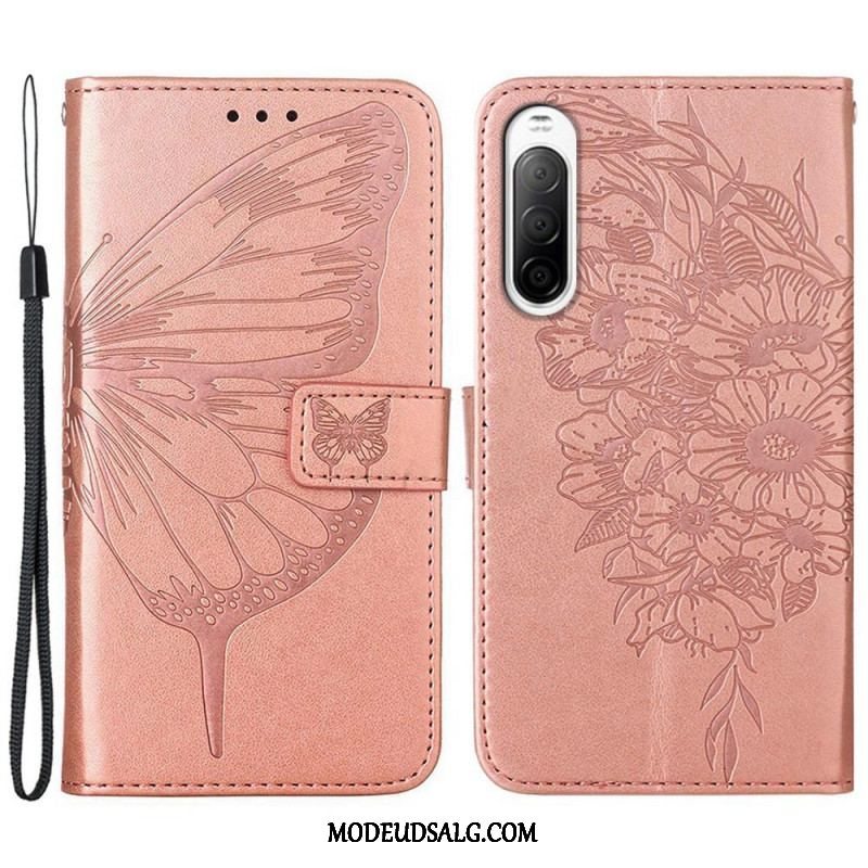 Flip Cover Sony Xperia 10 IV Sommerfugl Med Snor