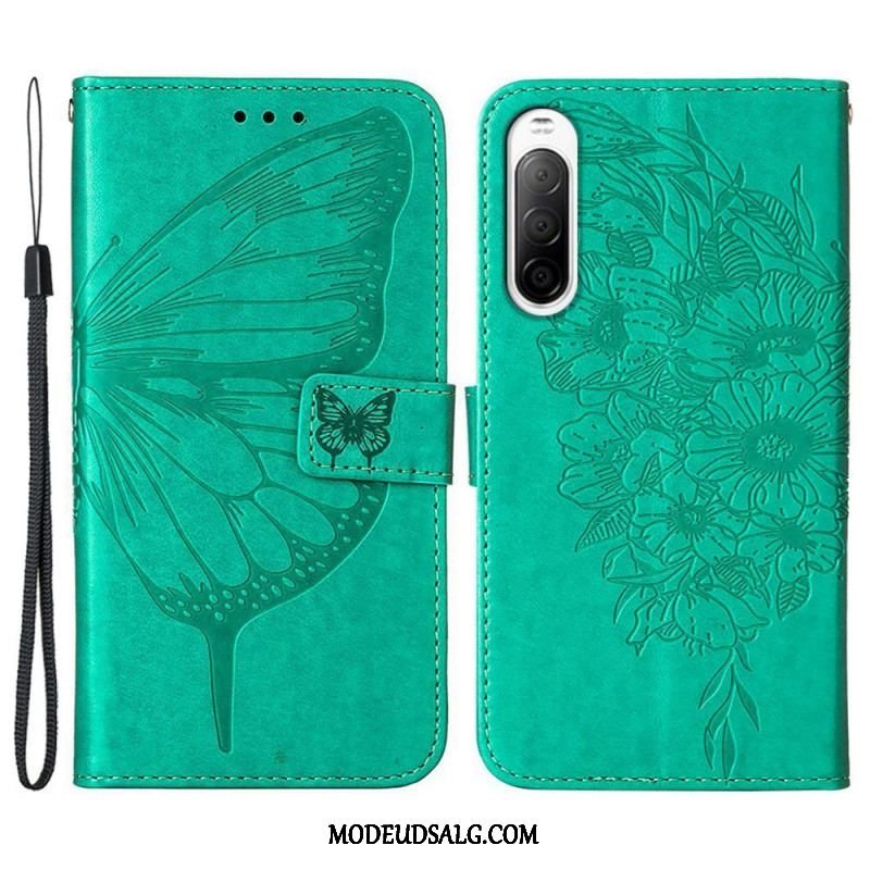 Flip Cover Sony Xperia 10 IV Sommerfugl Med Snor