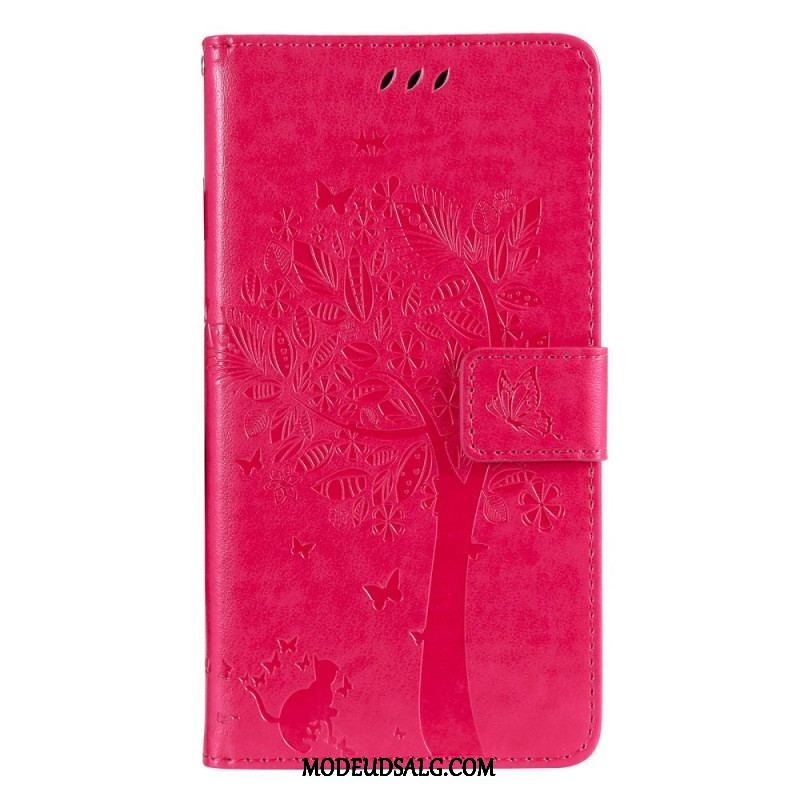 Flip Cover Sony Xperia 5 IV Med Snor Træ Og Strappy Kat