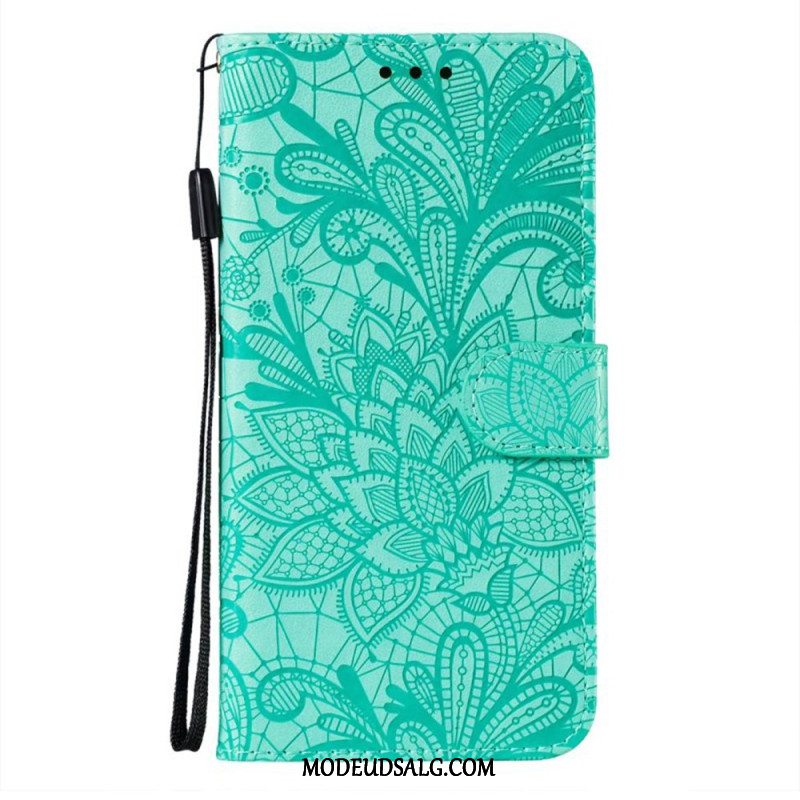 Flip Cover Til Samsung Galaxy A16 5g Blomstermønster Og Rem