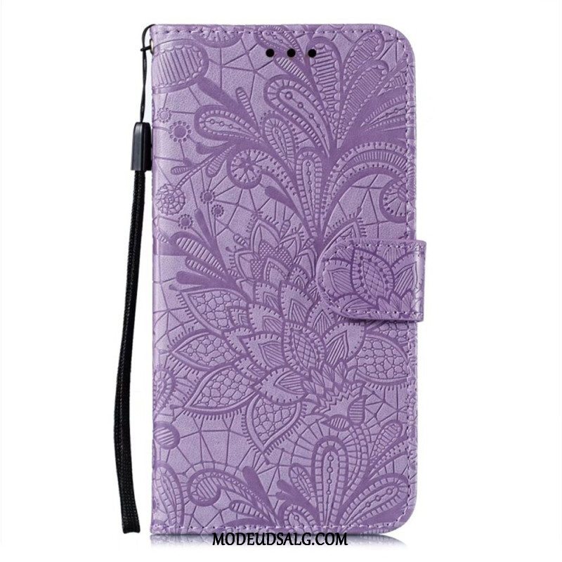 Flip Cover Til Samsung Galaxy A16 5g Blomstermønster Og Rem