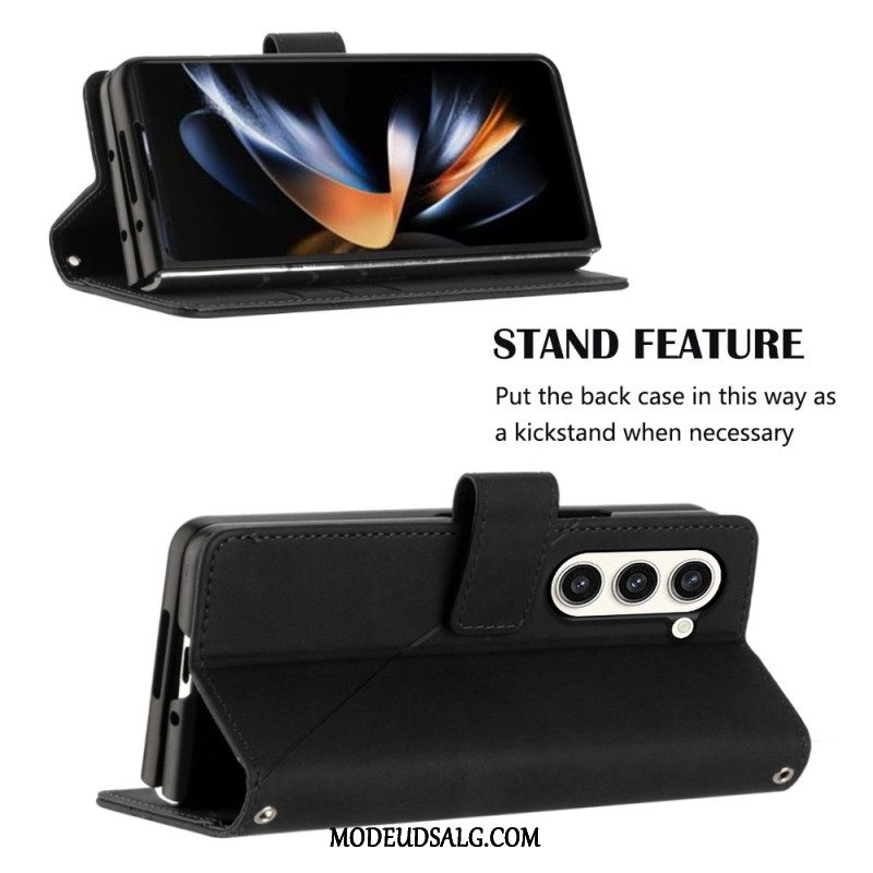 Flip Cover Til Samsung Galaxy Z Fold 5 Trekantmønster Med Skulderrem