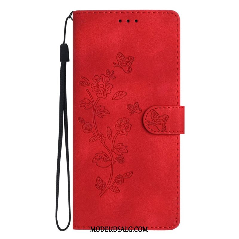 Flip Cover Til Xiaomi 14t Pro Blomstermønster Med Rem