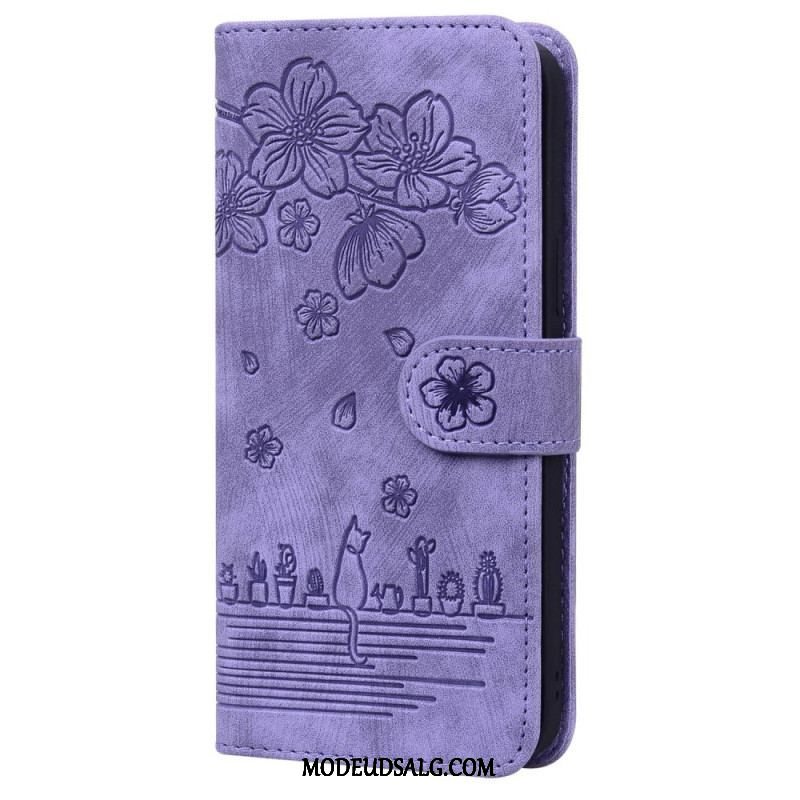 Flip Cover Xiaomi 12 / 12X Med Snor Blomsterstreng Kat