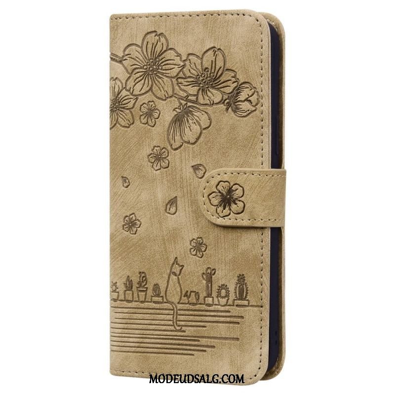 Flip Cover Xiaomi 12 / 12X Med Snor Blomsterstreng Kat