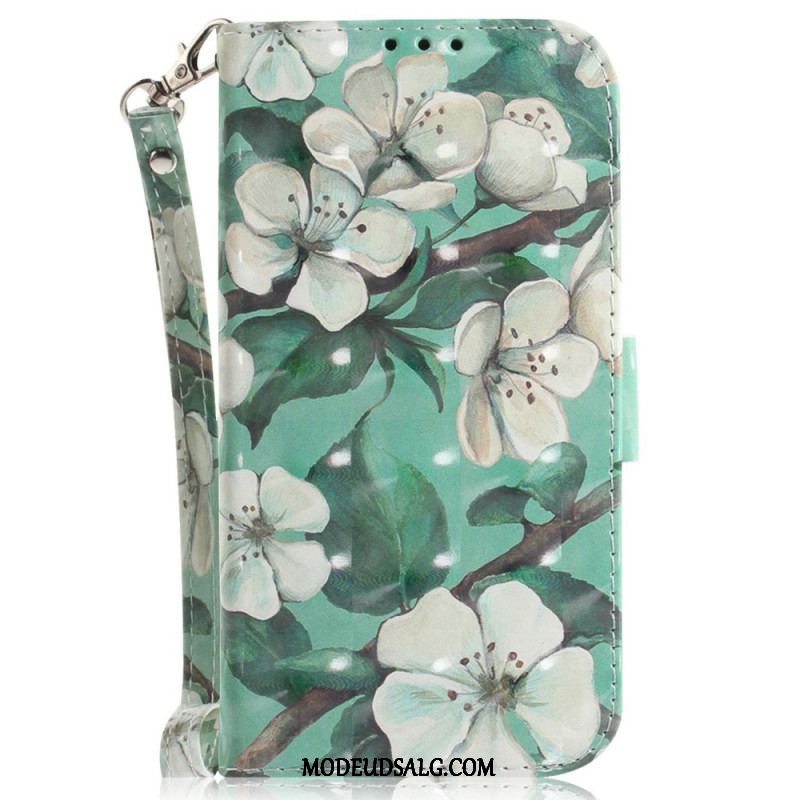 Flip Cover Xiaomi 12 / 12X Med Snor Strappy Hvide Blomster