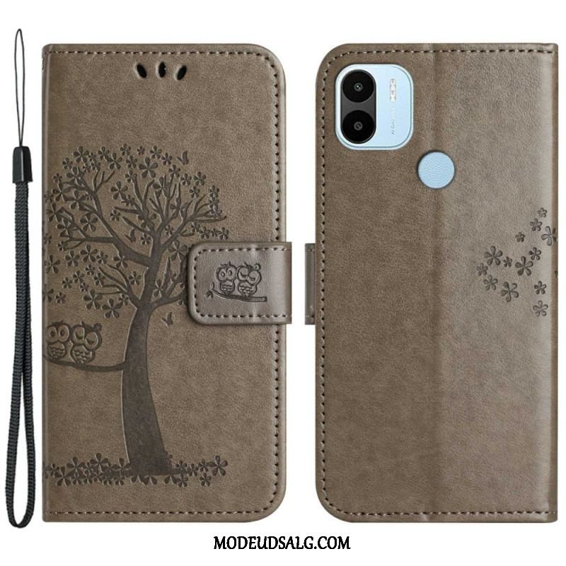 Flip Cover Xiaomi Redmi A1 Med Snor Thong Træ Og Ugler