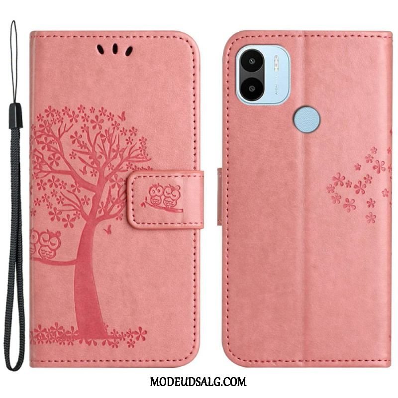 Flip Cover Xiaomi Redmi A1 Med Snor Thong Træ Og Ugler