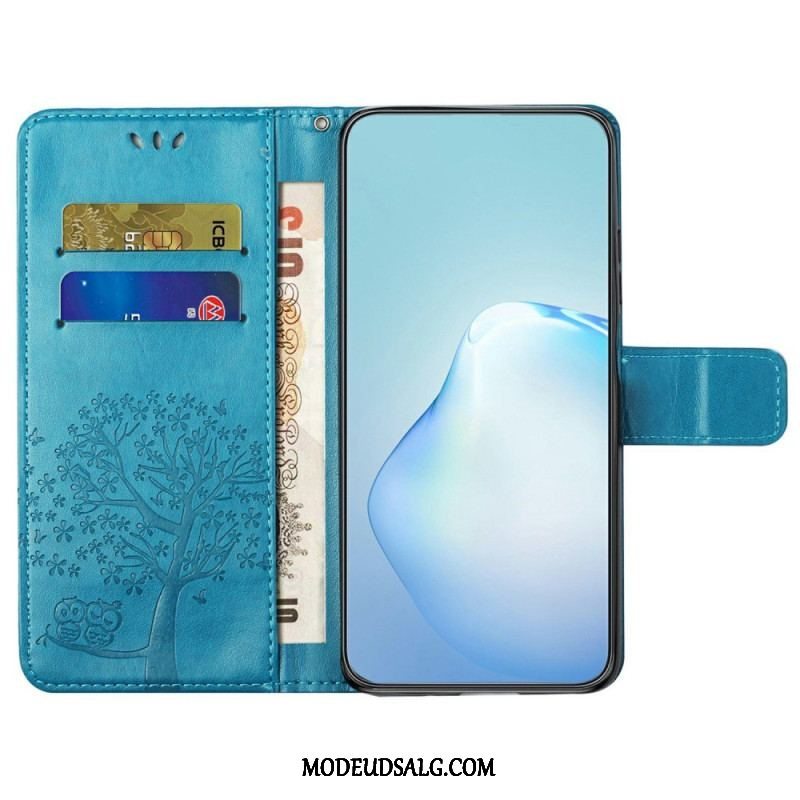 Flip Cover Xiaomi Redmi A1 Med Snor Thong Træ Og Ugler