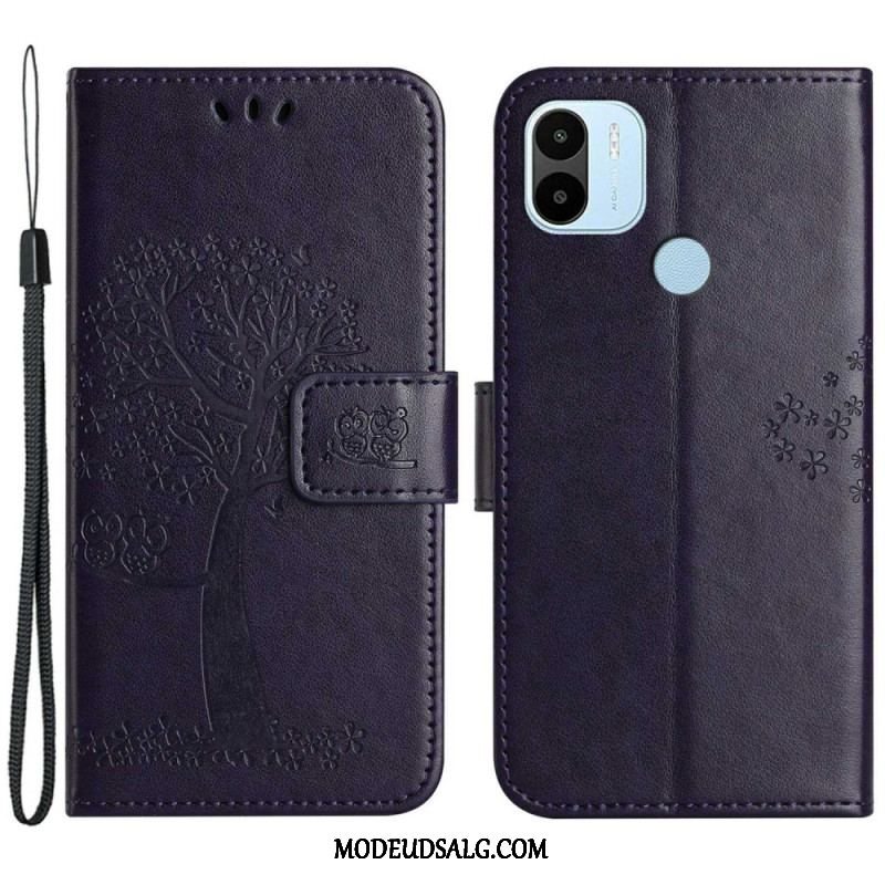 Flip Cover Xiaomi Redmi A1 Med Snor Thong Træ Og Ugler