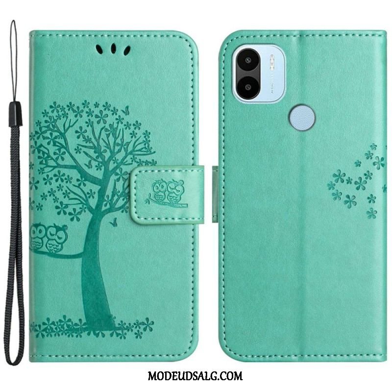 Flip Cover Xiaomi Redmi A1 Med Snor Thong Træ Og Ugler