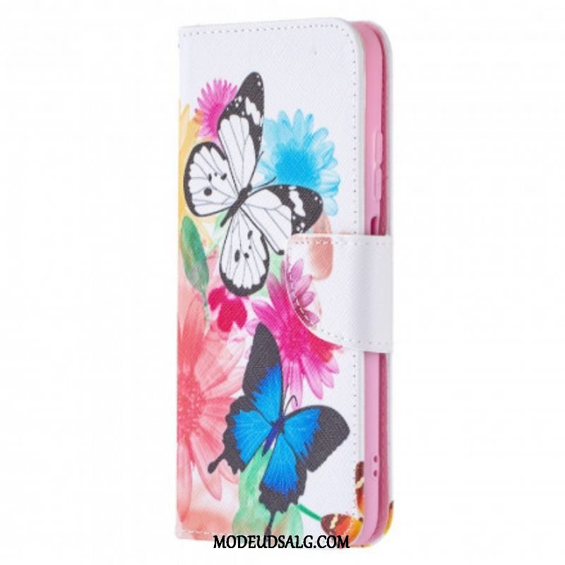 Flip Cover Xiaomi Redmi Note 10 / 10S Malede Sommerfugle Og Blomster