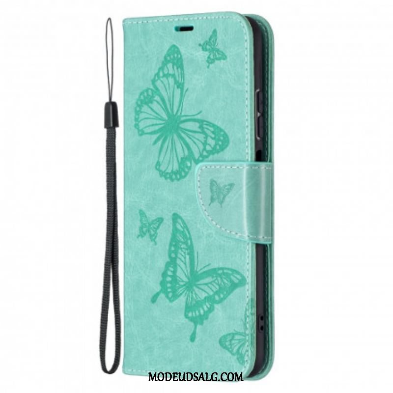 Flip Cover Xiaomi Redmi Note 10 / 10S Med Snor Sommerfugle Trykt Strappy