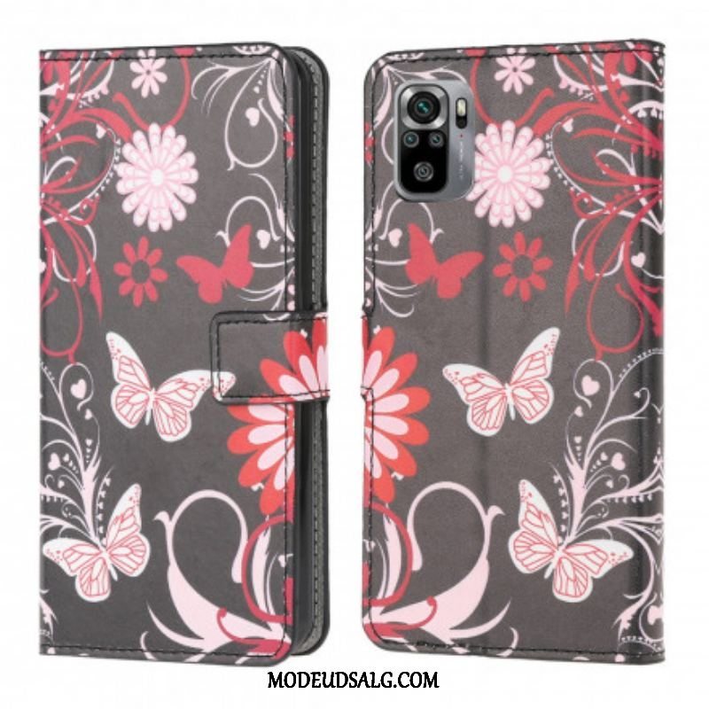 Flip Cover Xiaomi Redmi Note 10 / 10S Sommerfugle Og Blomster