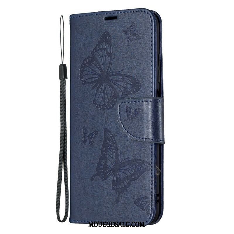 Flip Cover Xiaomi Redmi Note 10 5G Med Snor Sommerfugle Trykt Strappy