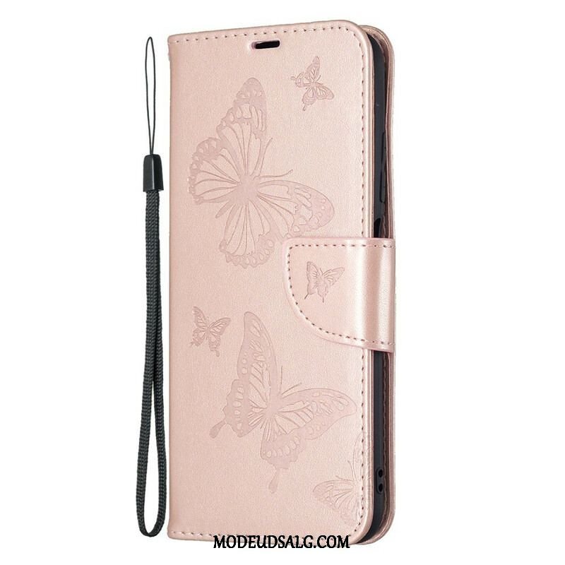 Flip Cover Xiaomi Redmi Note 10 5G Med Snor Sommerfugle Trykt Strappy