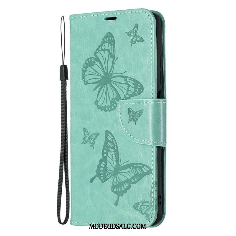 Flip Cover Xiaomi Redmi Note 10 5G Med Snor Sommerfugle Trykt Strappy