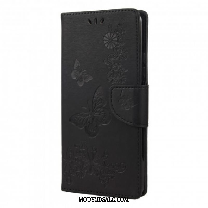 Flip Cover Xiaomi Redmi Note 10 Pro Kun Sommerfugle Med Snor