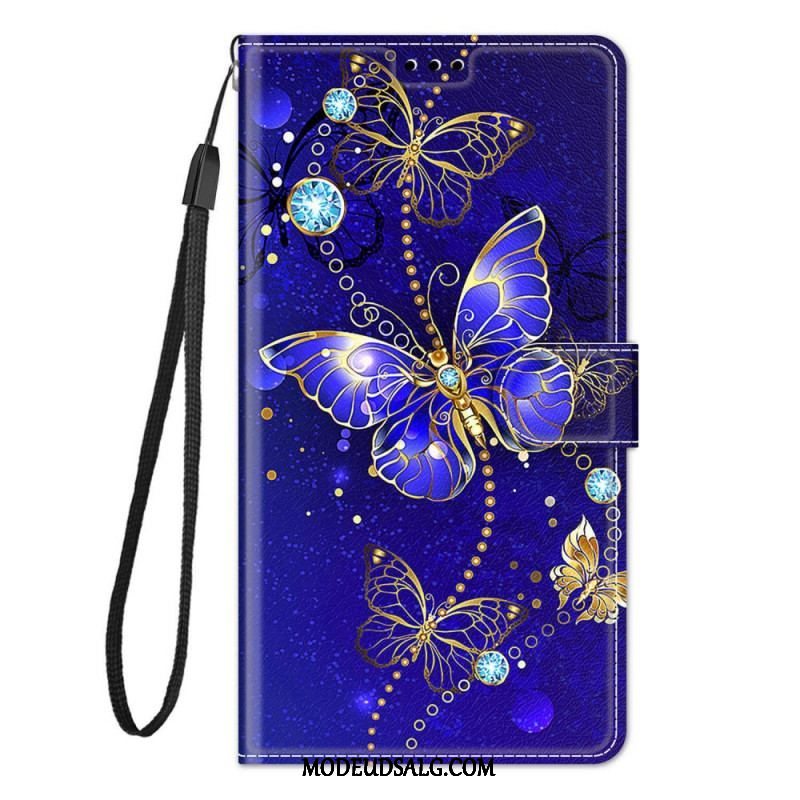 Flip Cover Xiaomi Redmi Note 10 Pro Med Snor Strap Butterflies Fan