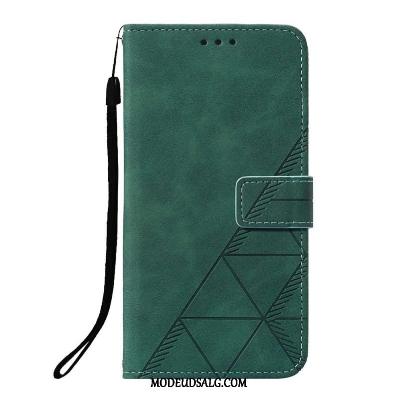 Flip Cover Xiaomi Redmi Note 10 Pro Med Snor Strappy Geometrisk Læderstil