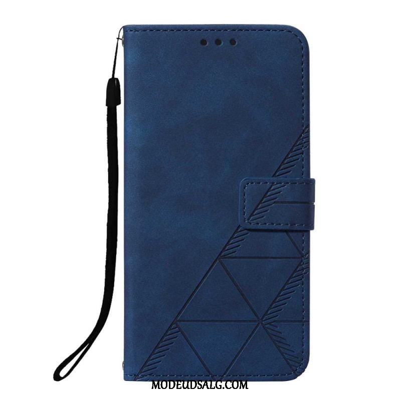 Flip Cover Xiaomi Redmi Note 10 Pro Med Snor Strappy Geometrisk Læderstil