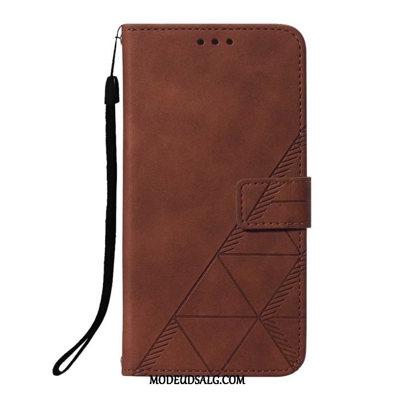 Flip Cover Xiaomi Redmi Note 10 Pro Med Snor Strappy Geometrisk Læderstil