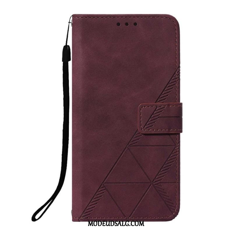 Flip Cover Xiaomi Redmi Note 10 Pro Med Snor Strappy Geometrisk Læderstil