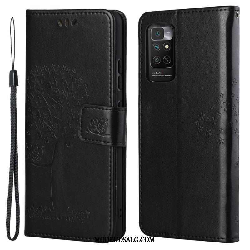 Flip Cover Xiaomi Redmi Note 11 / 11S Med Snor Thong Træ Og Ugler