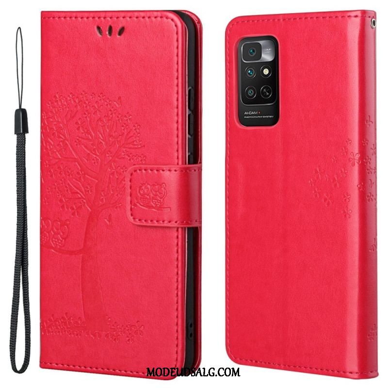 Flip Cover Xiaomi Redmi Note 11 / 11S Med Snor Thong Træ Og Ugler