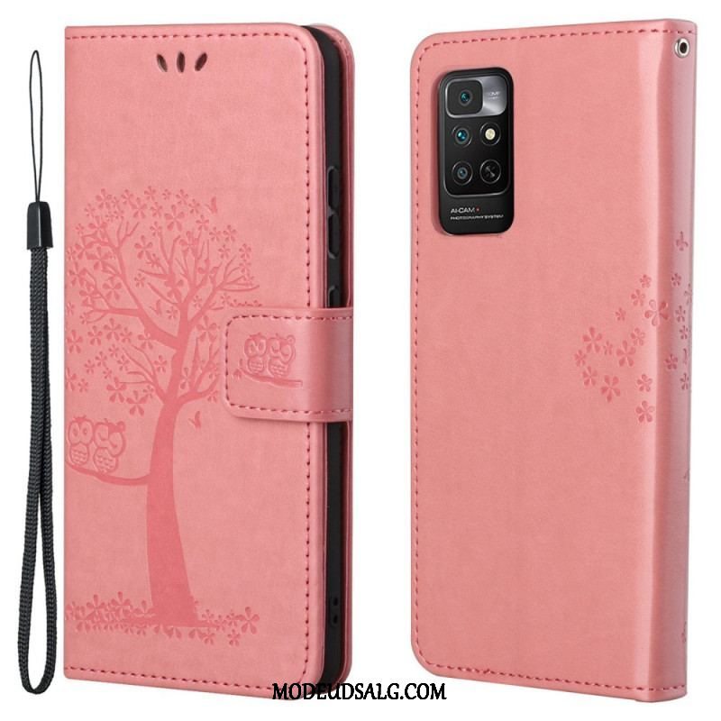 Flip Cover Xiaomi Redmi Note 11 / 11S Med Snor Thong Træ Og Ugler