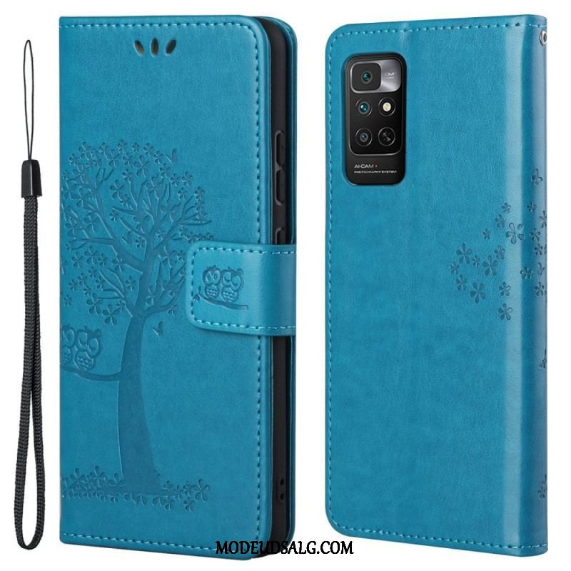 Flip Cover Xiaomi Redmi Note 11 / 11S Med Snor Thong Træ Og Ugler