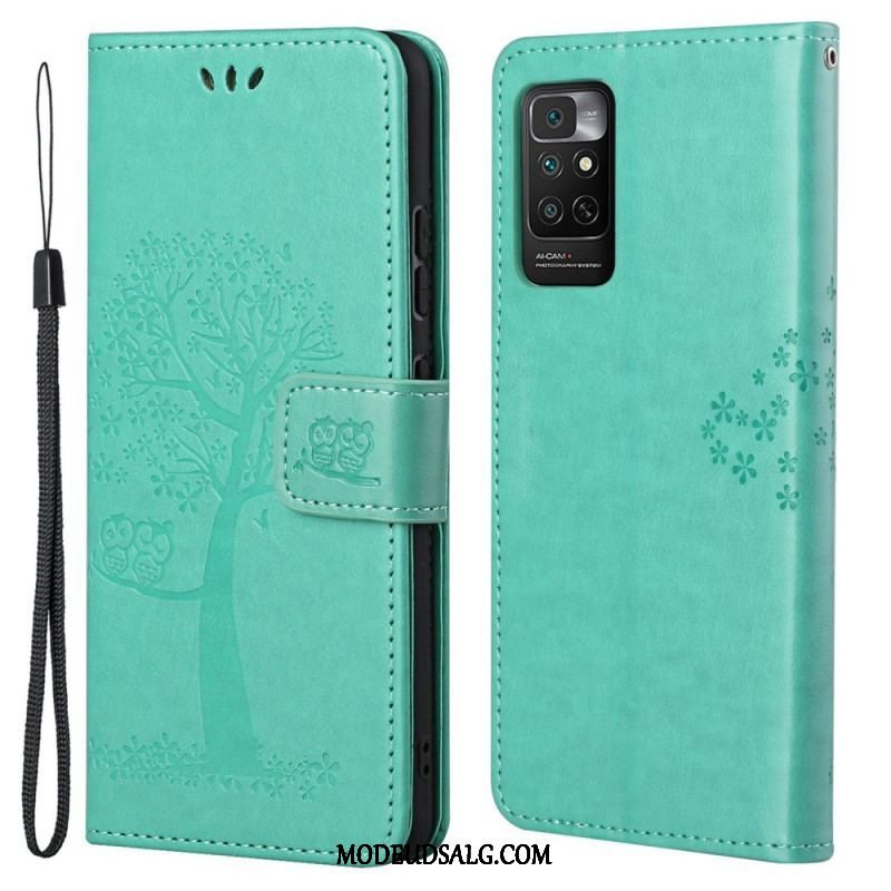 Flip Cover Xiaomi Redmi Note 11 / 11S Med Snor Thong Træ Og Ugler