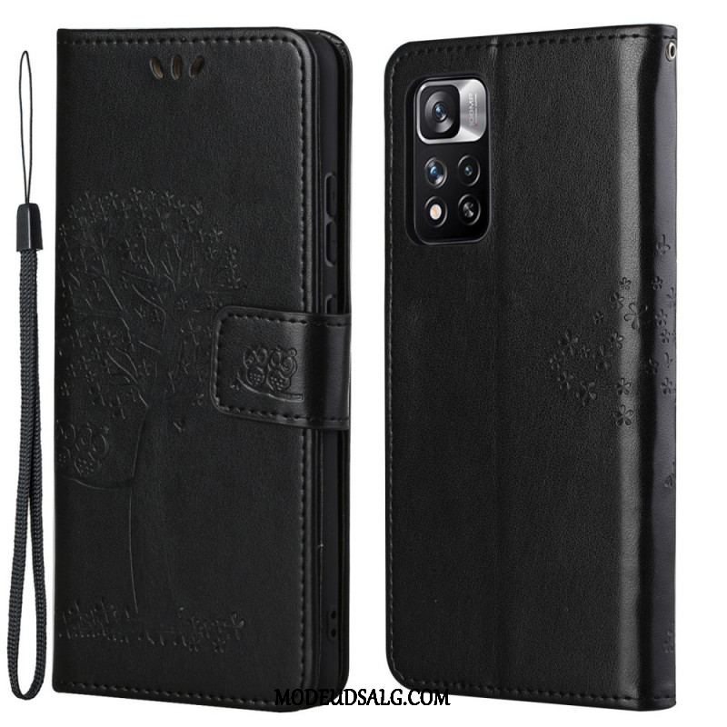 Flip Cover Xiaomi Redmi Note 11 Pro / 11 Pro 5G Med Snor Thong Træ Og Ugler