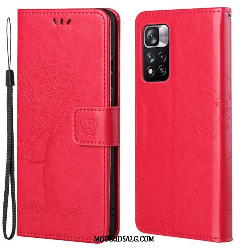 Flip Cover Xiaomi Redmi Note 11 Pro / 11 Pro 5G Med Snor Thong Træ Og Ugler