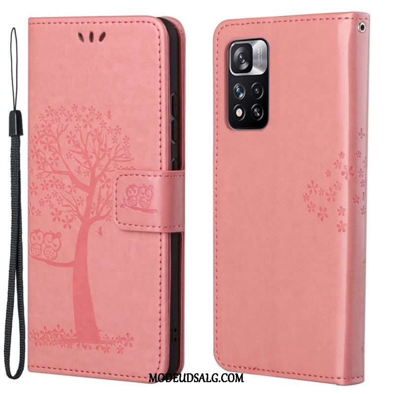 Flip Cover Xiaomi Redmi Note 11 Pro / 11 Pro 5G Med Snor Thong Træ Og Ugler