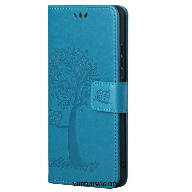 Flip Cover Xiaomi Redmi Note 11 Pro / 11 Pro 5G Med Snor Thong Træ Og Ugler